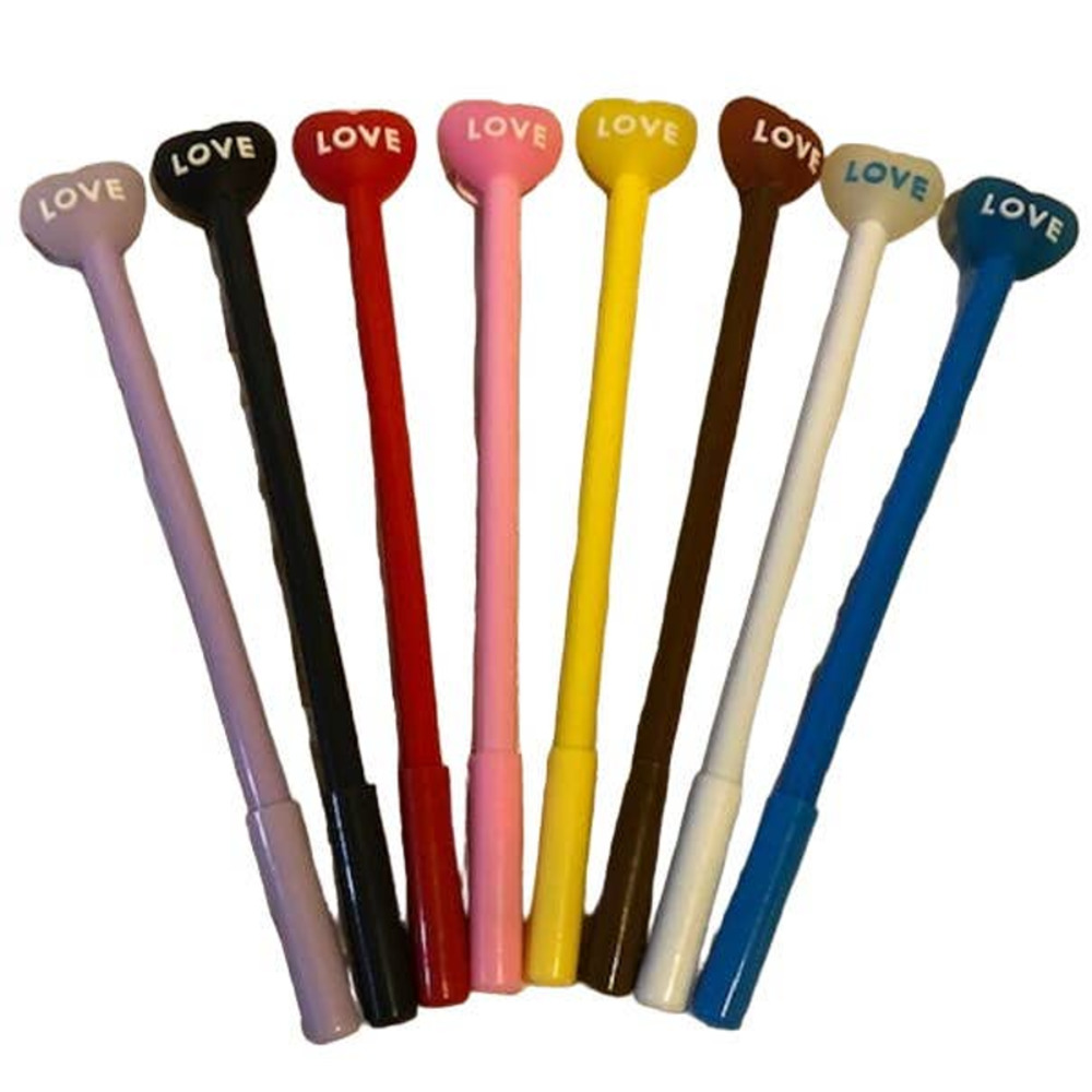 Love Heart BTS Black Gel Roller Ball Ink Pen 8 pc Set (0.5mm tip) + Pencil Pouch